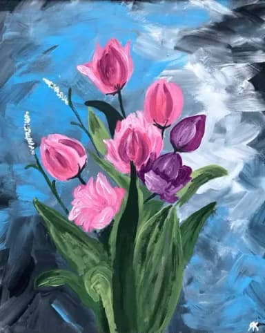 Pink tulips and white flowers