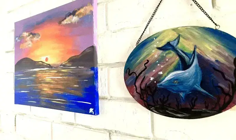 Wall art. Acrylic dolphin. Sunset